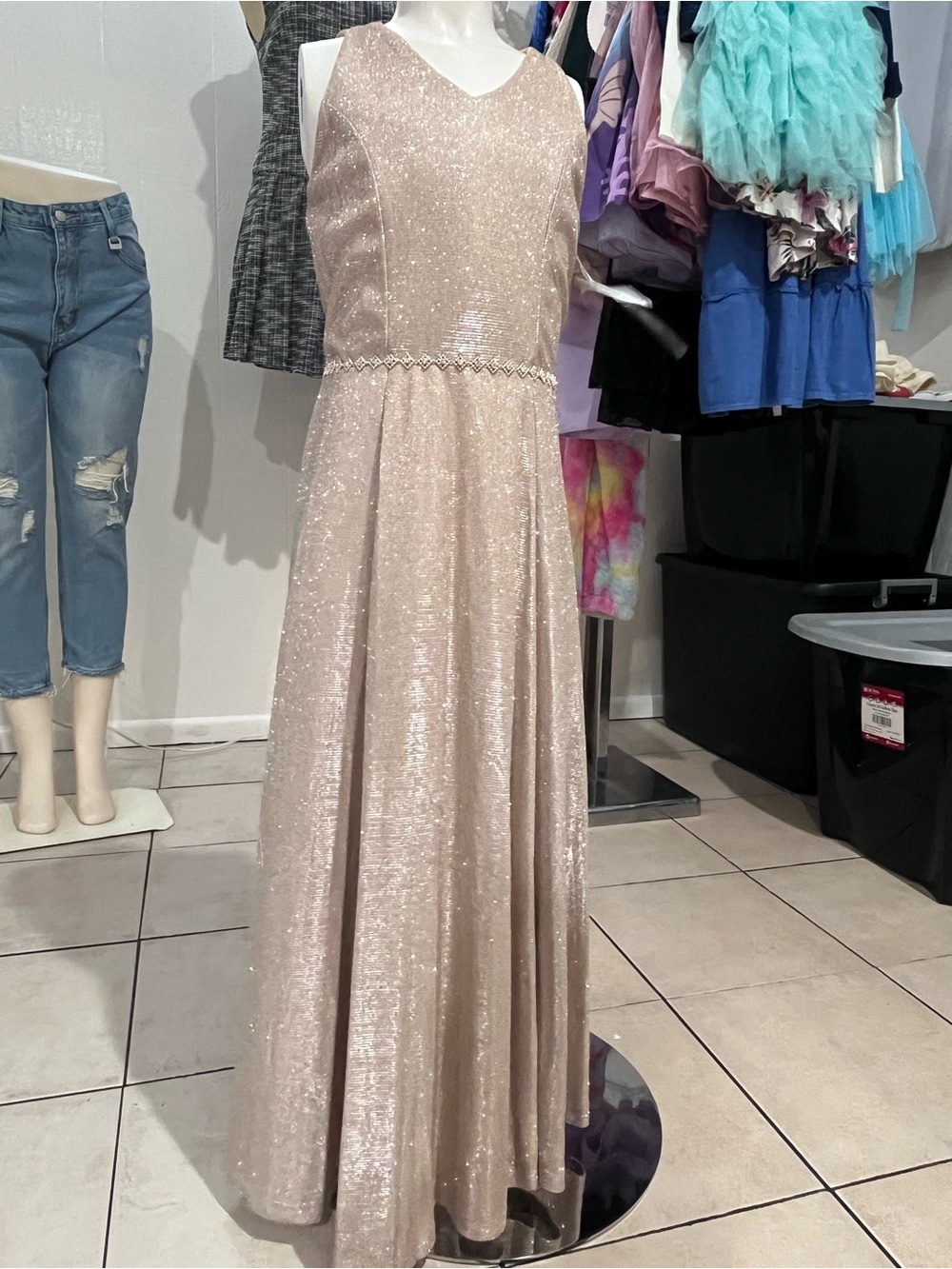 Kids Xtraordinary Blush Sequin Full-Length A-Line Dress